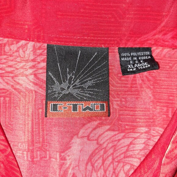 C-Two Size XL Red Dragon Polyester Short Slv Button Down Shirt - Picture 4 of 6